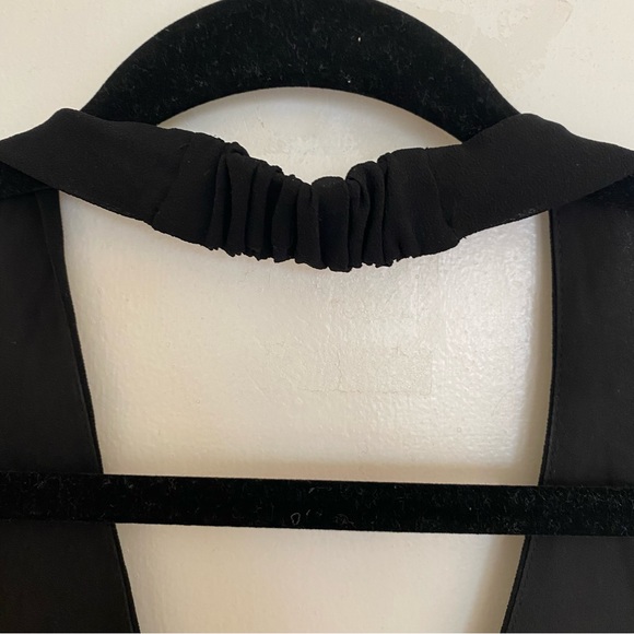 Bebe gold-studded high-low black halter party dress with chiffon overlay - Picture 7 of 14